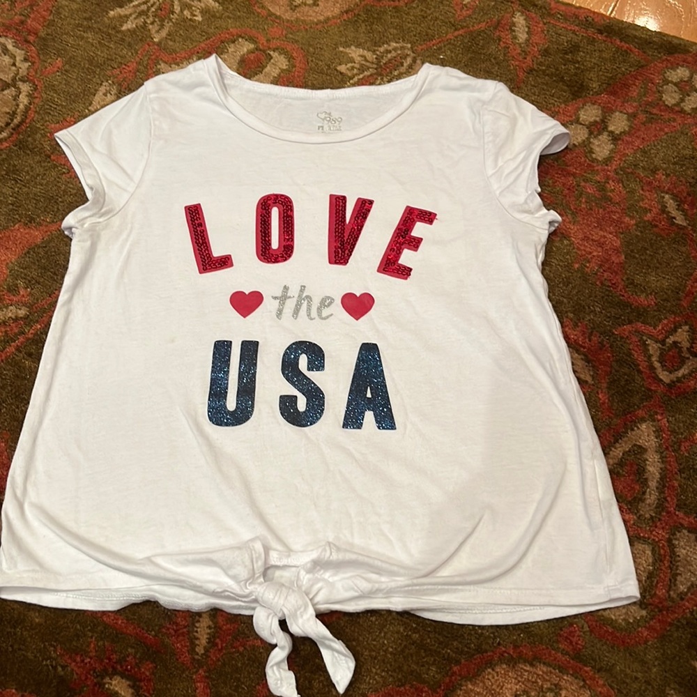 Girls Americana white cotton. Tshirt L